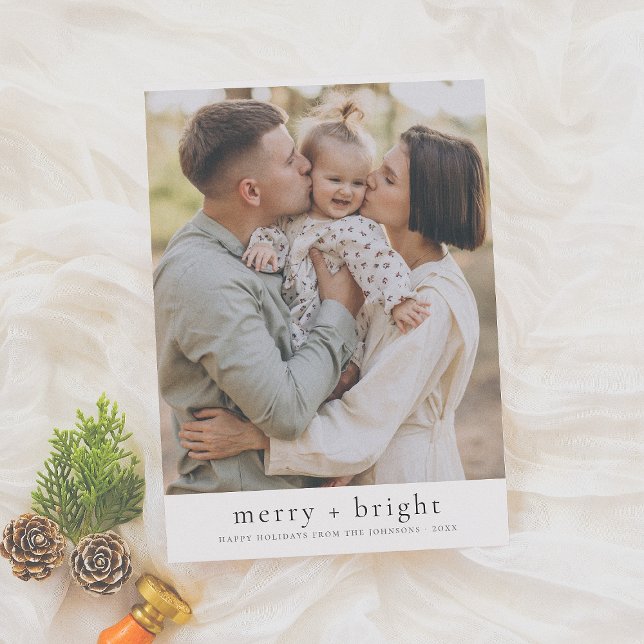 Merry & Bright Minimalist Christmas Holiday Photo Card (Creator Uploaded)