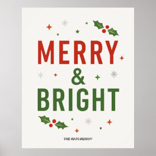 Merry & Bright   Minimalist Christmas Quote Script Poster
