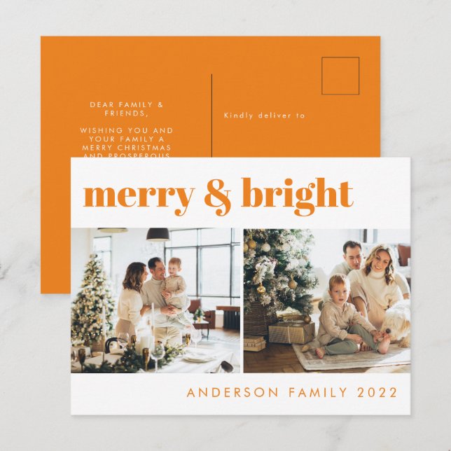 Merry & Bright Minimalist Yellow Christmas  Postcard (Front/Back)
