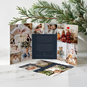 Merry & Bright Modern Bold Family Photo Collage Tri-Fold Holiday Card