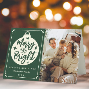 Merry & Bright Modern Christmas Bauble Photo Holiday Card