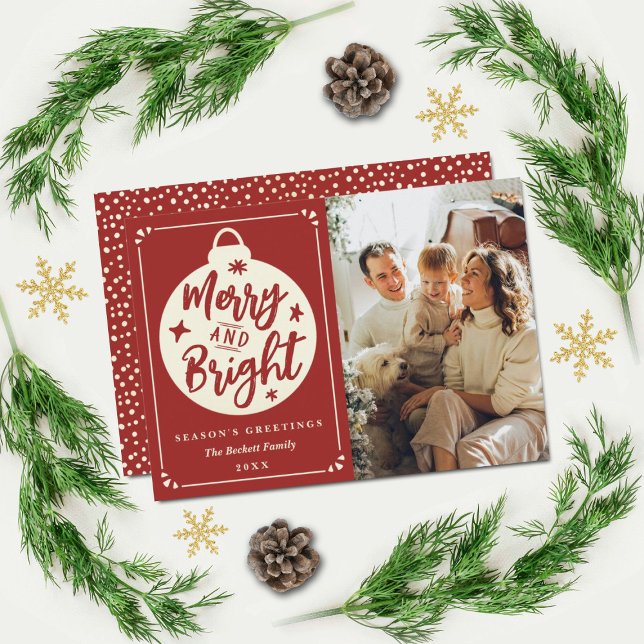 Merry & Bright Modern Christmas Bauble Photo  Holiday Card (Creator Uploaded)