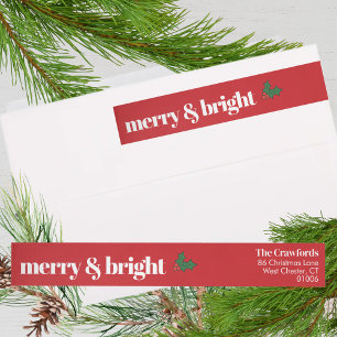 Merry & Bright Modern Christmas Return Address  Wrap Around Label