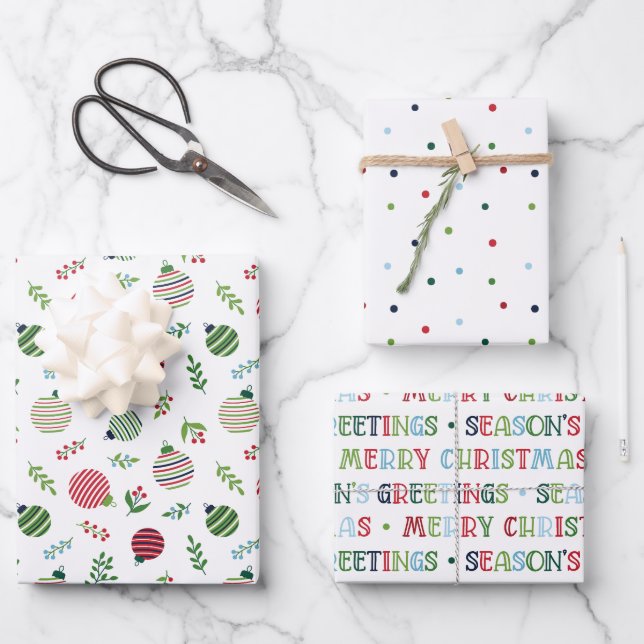 Merry & Bright Modern Christmas Wrapping Paper Sheet (Front)