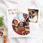 Merry & Bright Modern Colourful Christmas Photo Foil Holiday Card<br><div class="desc">Give your Christmas cards a sparkle with real gold, silver, or rose gold foil! Bring a splash of colour and joy to your holiday greetings with this vibrant “Merry & Bright” Christmas photo foil card. The front features bold sans-serif lettering in cute pastel hues, with a round family photo adding...</div>