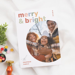 Merry & Bright Modern Colourful Christmas Photo Holiday Card