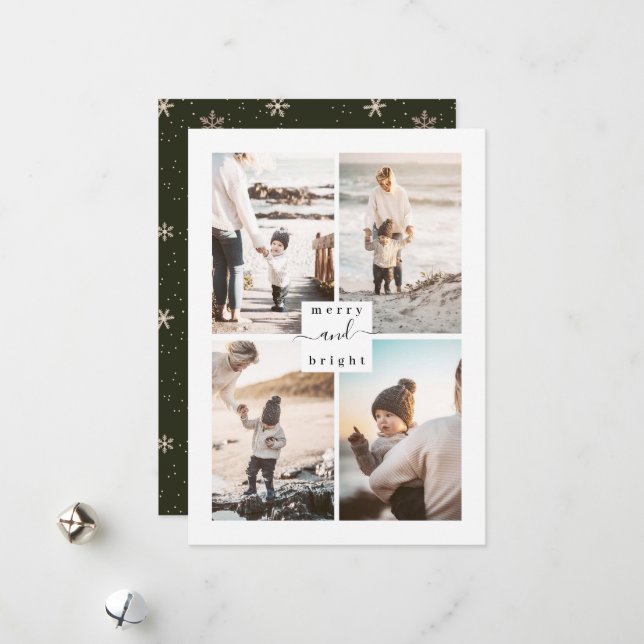 Merry & Bright Modern Family Photo Christmas Card (Front/Back In Situ)