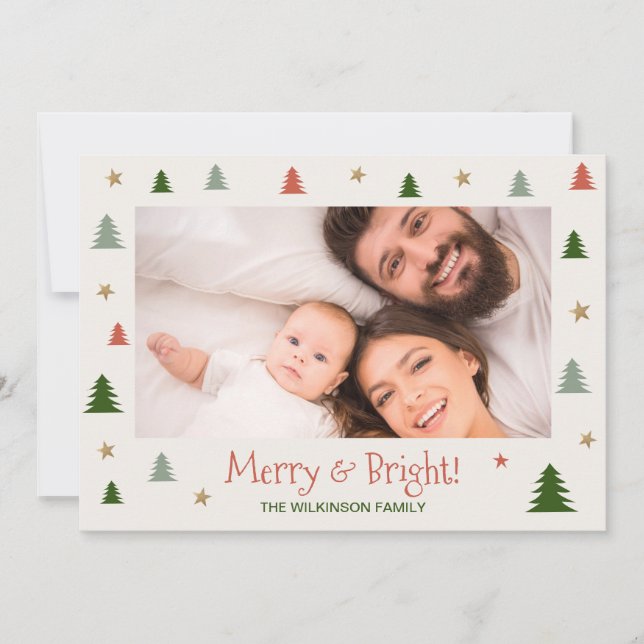 Merry Bright Modern Family photo Scandi Christmas Holiday Card (Front)