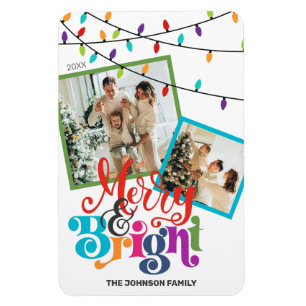 Merry & Bright Modern Holiday Christmas Family Magnet