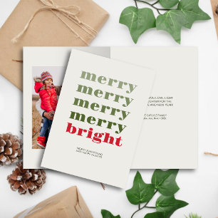 Merry & Bright Modern Minimal Red Christmas Photo Holiday Card