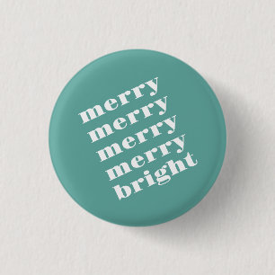 Merry & Bright Modern Minimal Teal Blue Christmas 3 Cm Round Badge