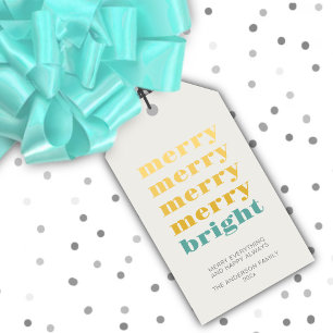 Merry & Bright Modern Minimal Teal Blue Christmas Gift Tags