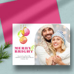 Merry & Bright Modern Photo Christmas Cards<br><div class="desc">These modern photo Christmas cards bring a fresh twist to holiday greetings, featuring my original watercolor ornaments in vibrant shades of magenta, pink, green, and red. The bold ‘Merry & Bright’ typography pairs beautifully with a minimalist white background, while a customisable arch design lets you showcase your family, couples, or...</div>
