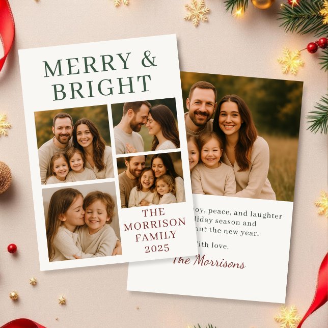 Merry & Bright Modern Photo Christmas Holiday Card (Creator Uploaded)