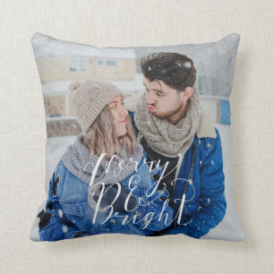 Merry & Bright Modern Photo Christmas Throw Pillow