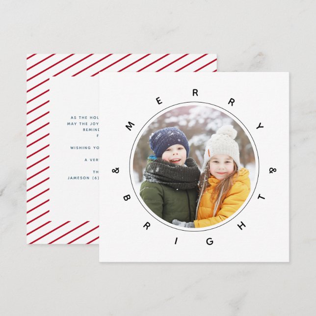 Merry & Bright Modern Photo Simple Holiday Card (Front/Back)
