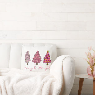 Merry & Bright Modern Pink Christmas Tree Boho Cushion