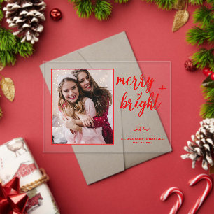 Merry Bright Modern Red Photo Christmas Acrylic Invitations