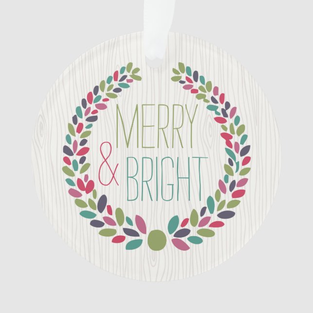 Merry & Bright Modern Woodland Holiday Ornament (Front)