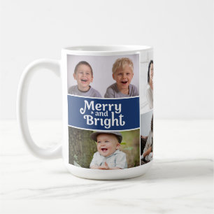 Merry & Bright Multi-Photo Holiday Blue custom Coffee Mug