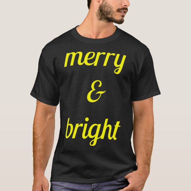 Merry Bright Navy Blue Yellow Gift  T-Shirt (Front)