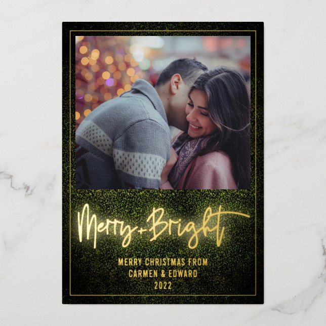 Merry + Bright Neon Boxwood Christmas Photo (Front)