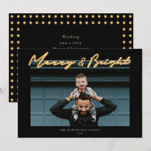 Merry & Bright Neon Lettering Photo Holiday