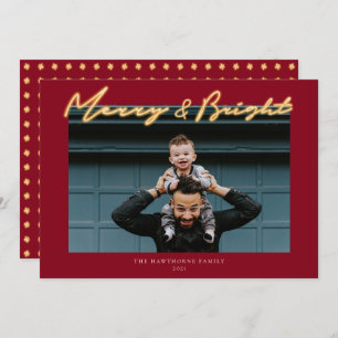 Merry & Bright Neon Lettering Photo Holiday Card