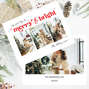 Merry & Bright Neutral Christmas photo  Holiday  Card