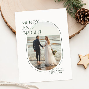 Merry & Bright Newlywed Romantic Photo Christmas Holiday Card
