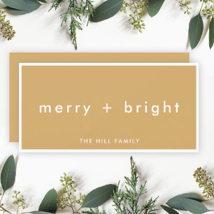 Merry + Bright   Ocher Mustard Gold Christmas Holiday Card