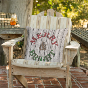 Merry & Bright On Weathered Wooden Planks Pattern Cushion