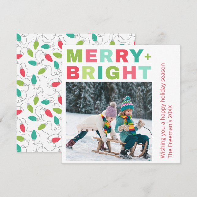 Merry + Bright One Photo Christmas Card (Front/Back)