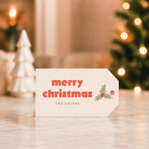 Merry & Bright Orange Mistletoe Christmas Gift Tags