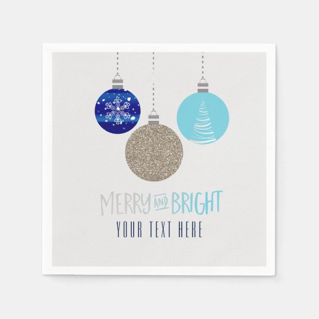 Merry & Bright Ornaments Holiday Christmas Napkins (Front)