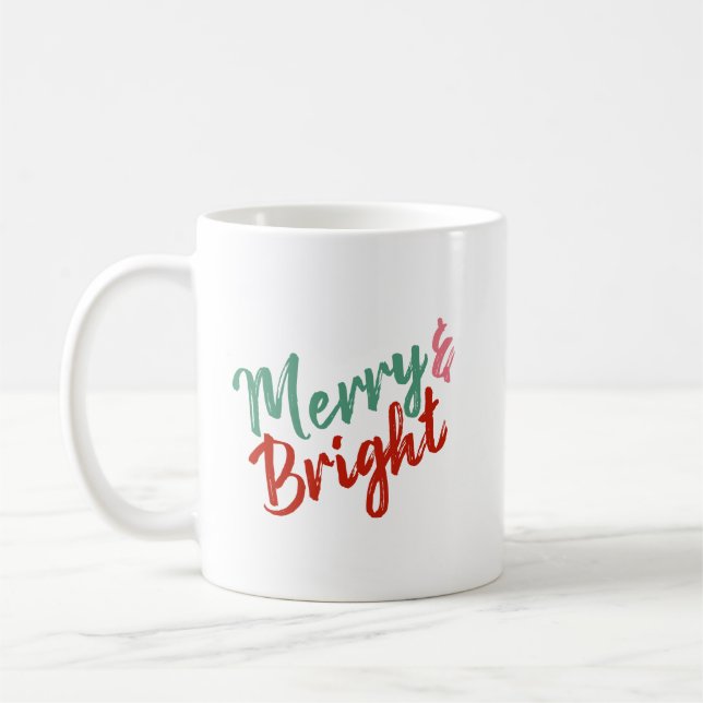 Merry & Bright painted script design Coffee Mug (Left)