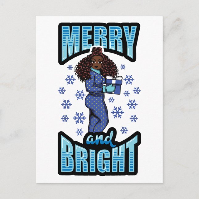 Merry & Bright Pajama Melanin X-mas Sweater Sista Holiday Postcard (Front)