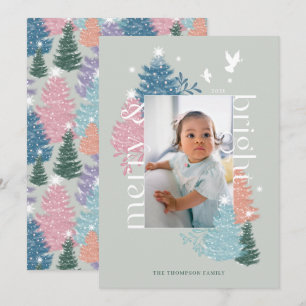 Merry & Bright Pastel Christmas Tree Forest Photo Holiday Card