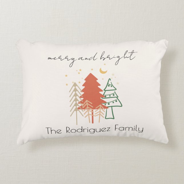 Merry & Bright Pastels Hand drawn Christmas Trees Decorative Cushion (Front)