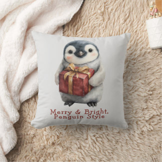 Merry & Bright Penguin Christmas Cushion