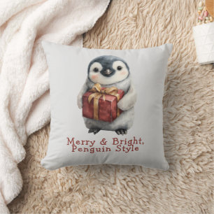 Merry & Bright Penguin Christmas Cushion