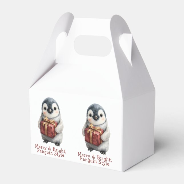 Merry & Bright Penguin Christmas Favour Box (Front Side)