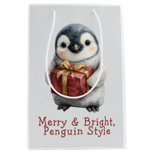 Merry & Bright Penguin Christmas Medium Gift Bag