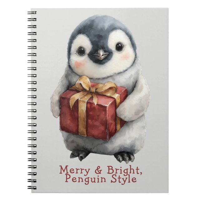 Merry & Bright Penguin Christmas Notebook (Front)
