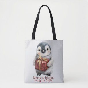 Merry & Bright Penguin Christmas Tote Bag