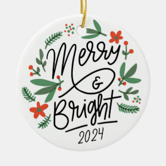 Merry & Bright Personalised Christmas Ceramic Tree Decoration