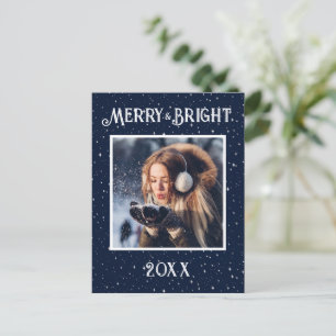 Merry & Bright Photo Blue Starlights Holiday Postcard