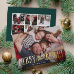 Merry & Bright   Photo Collage Back | Foil Holiday Card<br><div class="desc">Festive holiday photo card features your favourite horizontal or landscape orientated photo in full bleed,  with "merry and bright" overlaid in whimsical gold foil handwritten lettering. Personalise the front of the card with your names and the year,  and add six additional photos to the back in a collage layout.</div>