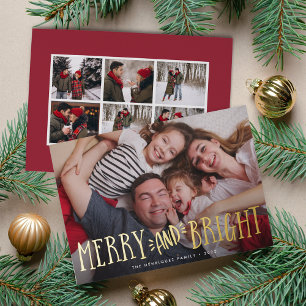 Merry & Bright + Photo Collage Back Foil Holiday Card
