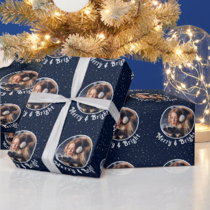 Merry & Bright Photo Gold Starlight Wrapping Paper